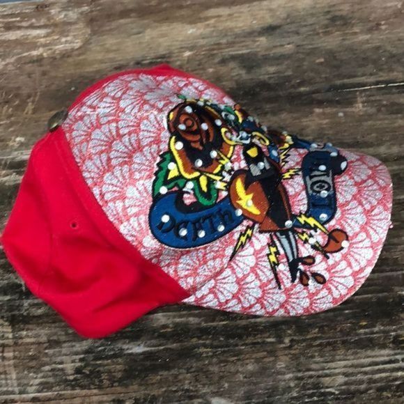 90. Love death bling red hat rose sequin - Picture 6 of 7